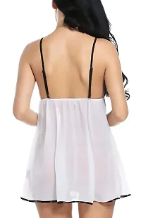 Elissa Henkin Women's Polyester  Spandex Plain Above Knee Babydoll with Panty Night Dress for Women (Free Size, White)-thumb1