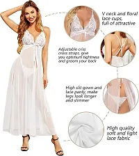 Elissa Henkin Women's Split Long Mesh Lingerie Dress Babydoll Chemise Exotic Sleepwear Night Dress (Free Size, White)-thumb3