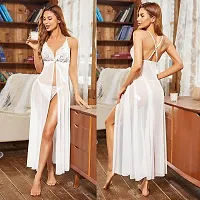 Elissa Henkin Women's Split Long Mesh Lingerie Dress Babydoll Chemise Exotic Sleepwear Night Dress (Free Size, White)-thumb2