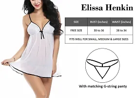 Elissa Henkin Women's Polyester  Spandex Plain Above Knee Babydoll with Panty Night Dress for Women (Free Size, White)-thumb3