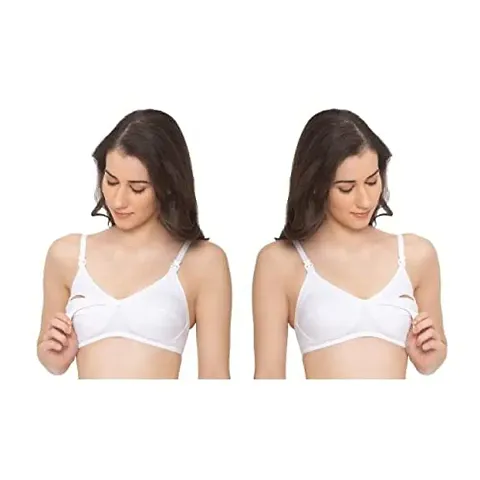 INDOWEST Fashion Mother/Maternity Bra, Fabric Cotton, Non Padded, Pack of 2, Multicolor (Mongolian White White & Royal Blue Golden & Royal Blue Rose Pink)