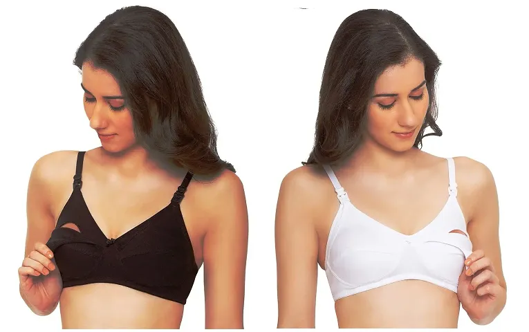 INDOWEST Fashion Mother/Maternity Bra,Fabric Cotton, Non Padded, Pack of 2, Multicolor (Rose Pink Rose Pink & Persian Black Beige & Persian Black Mongolian White)