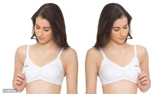 Fashiol Cotton Non-Padded and Non-Wired Maternity Nursing Feeding Bra for  Women