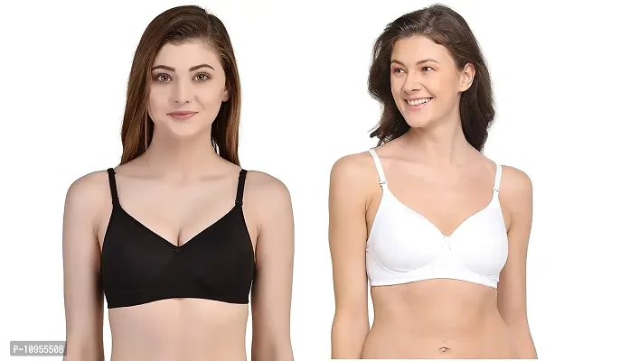 Buy INDOWEST Fashion Seamless Cotton Bra, Soft Fabric, Non Padded, Double  Layer Cups, Multicolor (Pack of 2) Skin White and White Black (32,  White+Black) Online In India At Discounted Prices