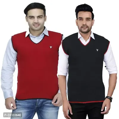 Stylish Wool Solid Sleeveless Sweater for Men, Pack of 2-thumb0