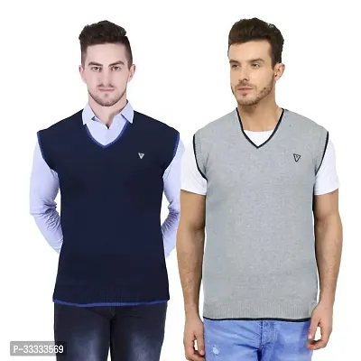 Stylish Wool Solid Sleeveless Sweater for Men, Pack of 2-thumb0