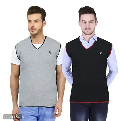 Stylish Wool Solid Sleeveless Sweater for Men, Pack of 2-thumb0