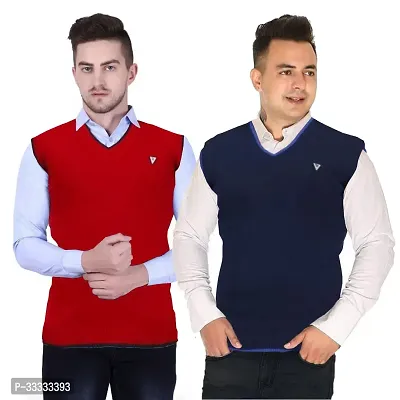 Stylish Wool Solid Sleeveless Sweater for Men, Pack of 2-thumb0