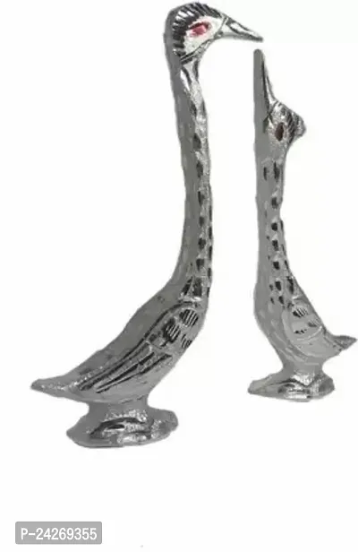 New Craft Pair Of Kissing Duck Golden Silver Matal Plated Showpiece Vastu Decorative Figurine,Fengshui Love Couple For Home ,Tample,Event,Gift Decoration Decorative Showpiece - 18.5 Cm-(Silver Plated, Silver)-thumb0