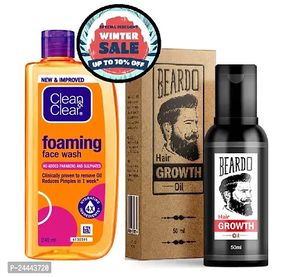 Clean  Clear Foaming Face Wash 150 ml + beardo hair growth oil-thumb0