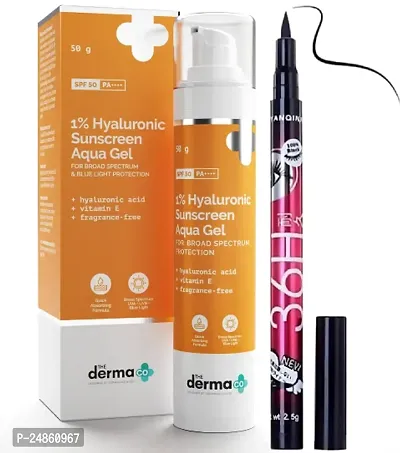Roll over image to zoom in The Derma Co 1% Hyaluronic Sunscreen Aqua Ultra Light Gel witH 36 H EYELINER FREE-thumb0
