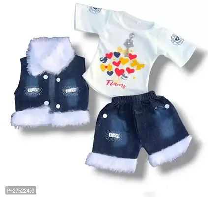 Stylish Navy Blue Cotton Blend Top And Bottom Set For Girls-thumb0
