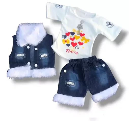 Stylish Blend Top And Bottom Set For Girls