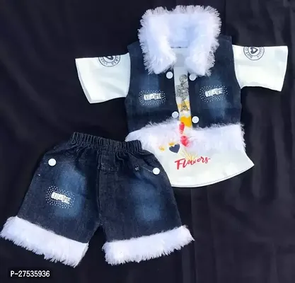 New Fashionable  Baby Girls Top And Shorts with Denim Shrug