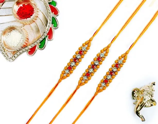 Rakhi for Brother/ Bhai/ Bro/ Bhabhi with Roli Chawal Set of 3 Rakhi