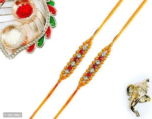 Rakhi for Brother/ Bhai/ Bro/ Bhabhi with Roli Chawal  Set of 2 Rakhi-thumb0