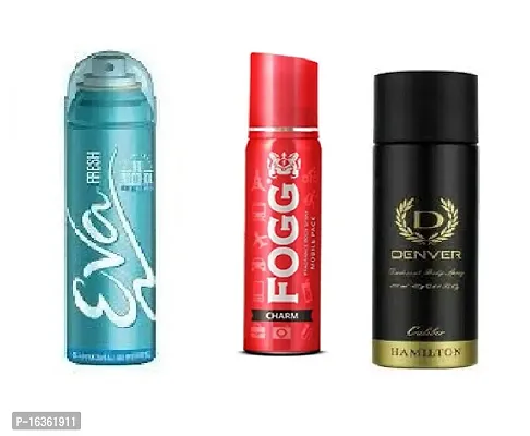 eva fresh 40ml fogg charm 25ml denver celiber 50ml p3 body perfume