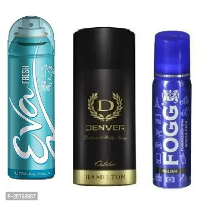 Eva 40ml fresh  DENVER 50ML Celiver  FOgg 25ML relish 25ml perfume  pack of 3-thumb0