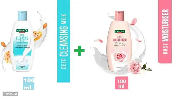 Nature's Essence ROSE MOISTURISER LOTION+DEEP CLEANSING MILK LOTION 100ML PACK 2 (200 ml)