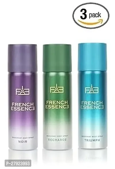 FRENCH ESSENCE Deodorant Body Spray For Men  Women 50ML, Long Lasting Unisex Perfume  Noir, Recharge,Triumph) (pack of 3)