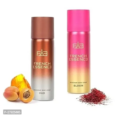 FRENCH ESSENCE Deodorant Body Spray For Men  Women 50ML, Long Lasting Unisex Perfume OUD, BLOOM (Pack of 2)