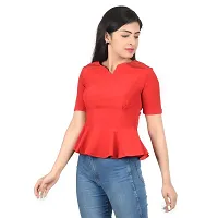 Reliable Red Polyester Solid V-Neck Tops For Women-thumb1