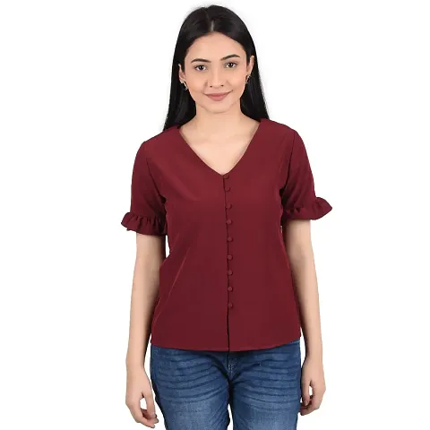 Reliable Solid V-Neck Tops For Women