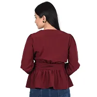 Reliable Maroon Polyester Solid V-Neck Tops For Women-thumb2