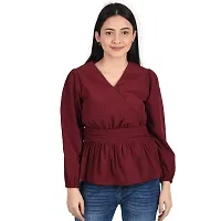 Reliable Maroon Polyester Solid V-Neck Tops For Women-thumb3