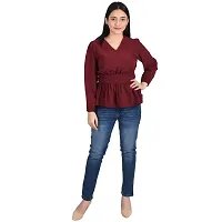 Reliable Maroon Polyester Solid V-Neck Tops For Women-thumb1