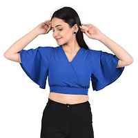 Reliable Blue Polyester Solid V-Neck Tops For Women-thumb2