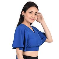 Reliable Blue Polyester Solid V-Neck Tops For Women-thumb1