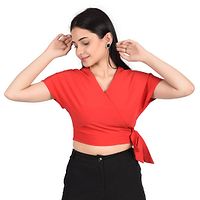 Reliable Red Polyester Solid V-Neck Tops For Women-thumb2