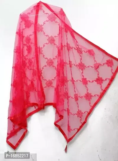 Stylish Pink Net Embroidered Dupattas For Women-thumb0
