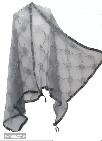 Stylish Grey Net Embroidered Dupattas For Women