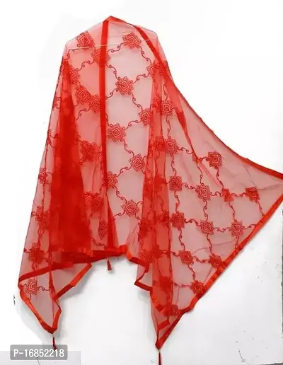 Stylish Red Net Embroidered Dupattas For Women