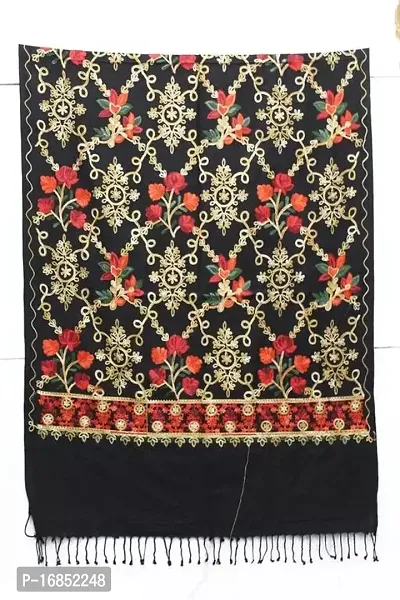 Stylish Black Wool Embroidered Shawls For Women