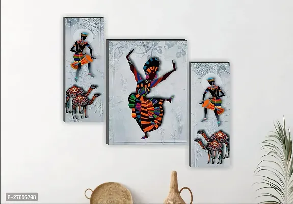 Ezy Multi Collections  Set Of 3-Piece Traditional Dance Modern Art (DL1) MDF Framed Wall Art Painting Set (12X18 Inch,Multicolor)- Perfect Scenery For Home Decor, Living Room, Office A-thumb2