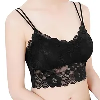 SAJANI Silkey Floral Style Bra for Women and Girls, Bra Tops Lace Short Sling Strap Wrapped Chest Shirt Top Underwear Bras,Lightly Padded Non-Wired Bralette Bra,-(Pack of 1) (Free Size, Black)-thumb3