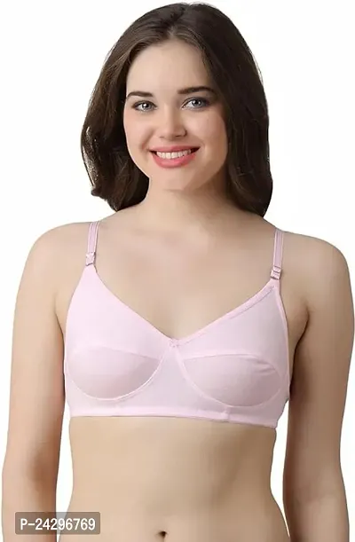 Stylish Pink Cotton Solid Bras For Women-thumb0