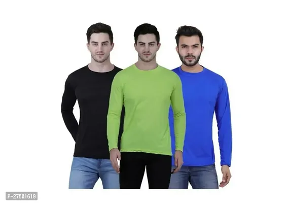Stylish Polycotton Multicoloured Solid Round Neck Tees For Men Pack of 3-thumb0