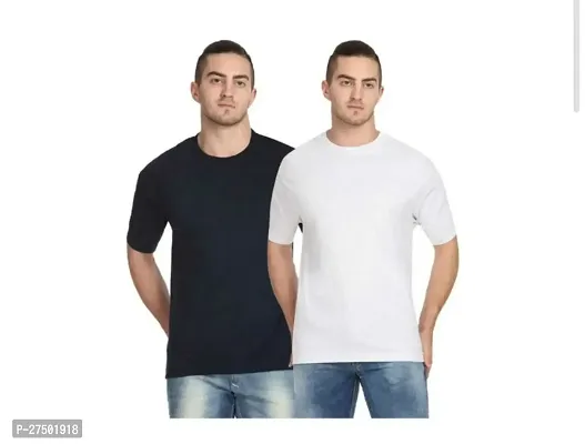 Stylish Polyester Multicoloured Solid Round Neck Tees For Men Pack of 2-thumb0