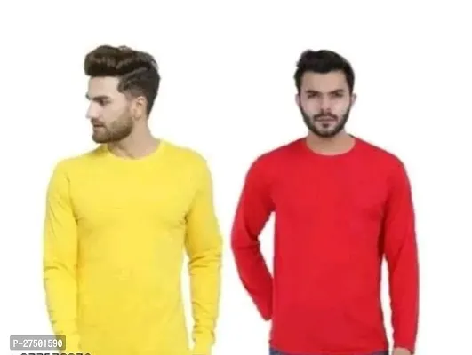 Stylish Polyester Multicoloured Solid Round Neck Tees For Men Pack of 2-thumb0