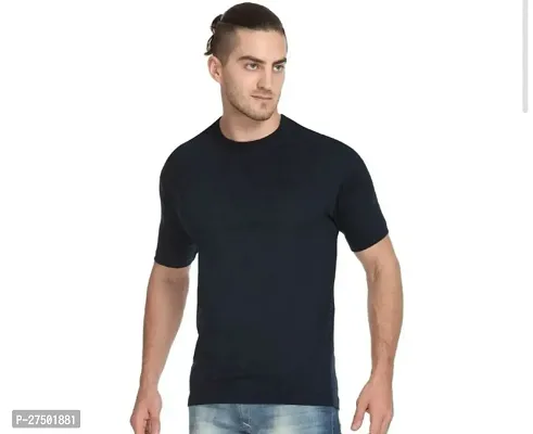 Stylish Polyester Black Solid Round Neck Tees For Men-thumb0