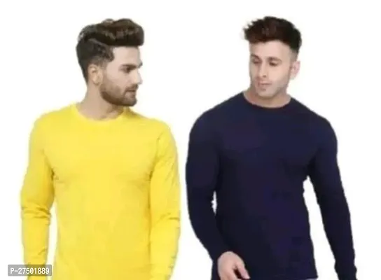 Stylish Polyester Multicoloured Solid Round Neck Tees For Men Pack of 2