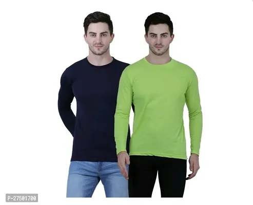 Stylish Polyester Multicoloured Solid Round Neck Tees For Men Pack of 2-thumb0