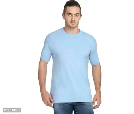 Stylish Polyester Blue Solid Round Neck Tees For Men