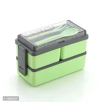 3 Compartment Lunch Box Pack of 1 Green  Grey Plastic 1400 ML-thumb0