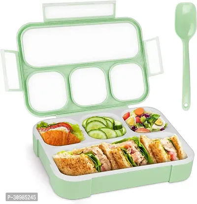 Lunch Box for Adults Kids 4 Compartment with Spoon  Fork Light Green-thumb0