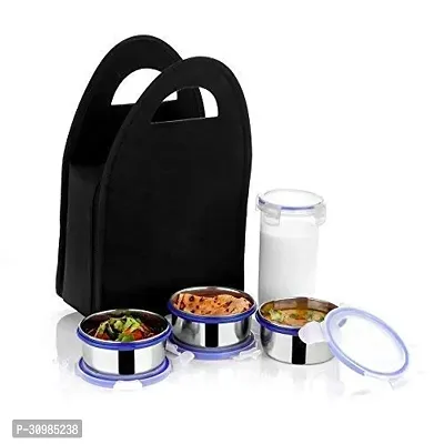 Stainless Steel Lock  Seal 3 Container with Plastic Bottle Lunch Box with Bag Box 1000 ml Black-thumb0